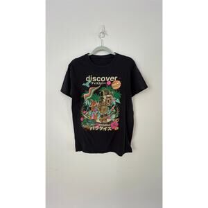 Black discover paradise tee, size unknown. measures like alarge